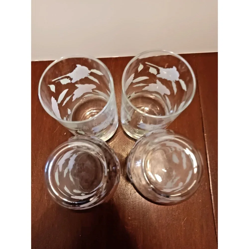 Vintage Set of 4 Floral 14 oz Drinking Glasses Blue Pink Flower Tumblers